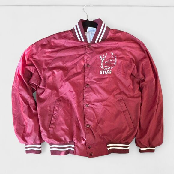 Vintage Joshua Tree Park District Staff Jacket Large 80s 90s Burgundy Bomber - Picture 1 of 10